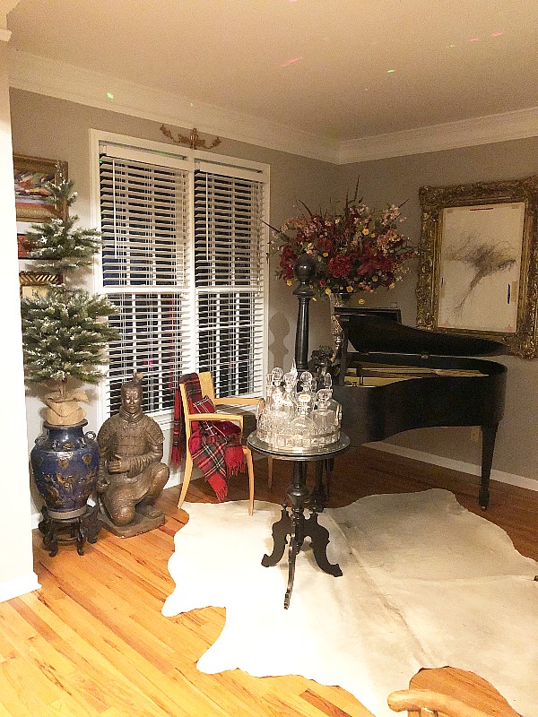 Piano room decorated for Christmas