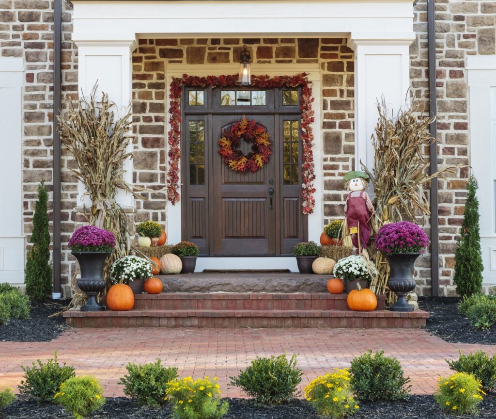Fall decorated entryway